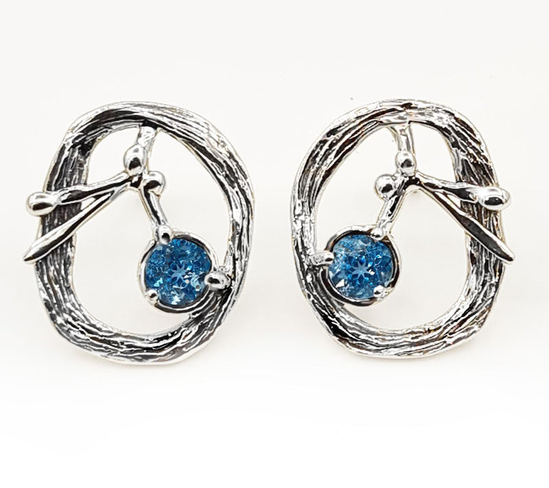Hagit Sterling Silver Olive Branch Gemstone Earrings — View 12
