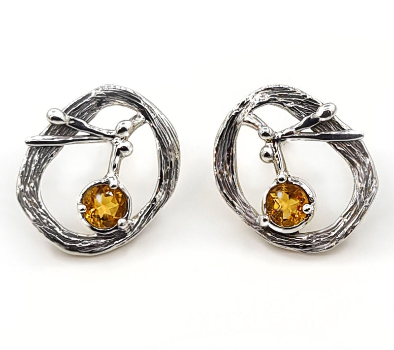 Hagit Sterling Silver Olive Branch Gemstone Earrings — View 14