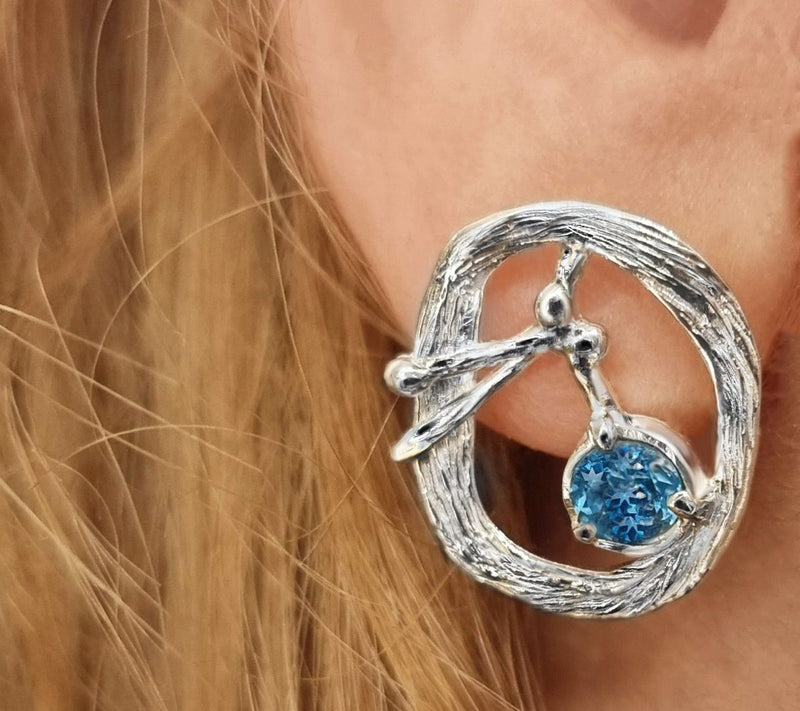 Hagit Sterling Silver Olive Branch Gemstone Earrings — View 5