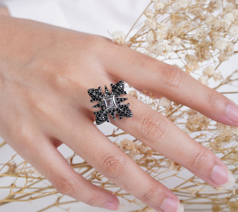 Margo Manhattan Sterling Silver Black Spinel Chantal Ring — View 4