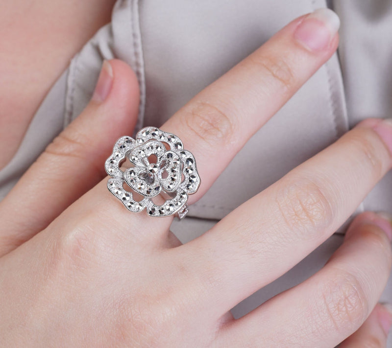 Dallas Prince Chrome Marcasite Secret Garden Rose Ring — View 4
