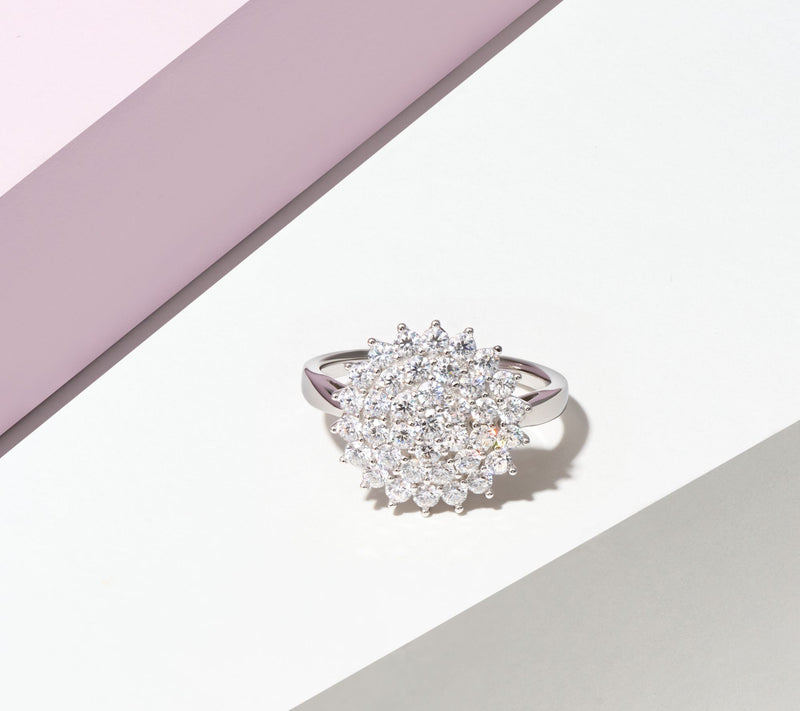 Diamonique 2.15 cttw Cluster Flower Ring, Sterling Silver — View 7
