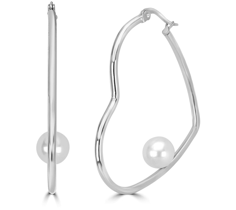 Steel By Design Simulated Pearl Heart Hoop Earrings — View 7