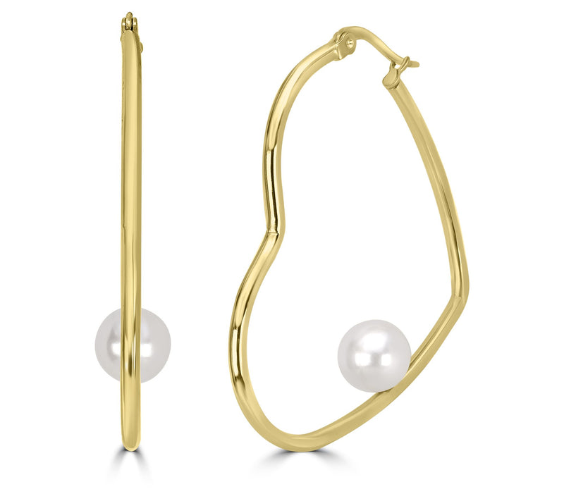 Steel By Design Simulated Pearl Heart Hoop Earrings — View 4