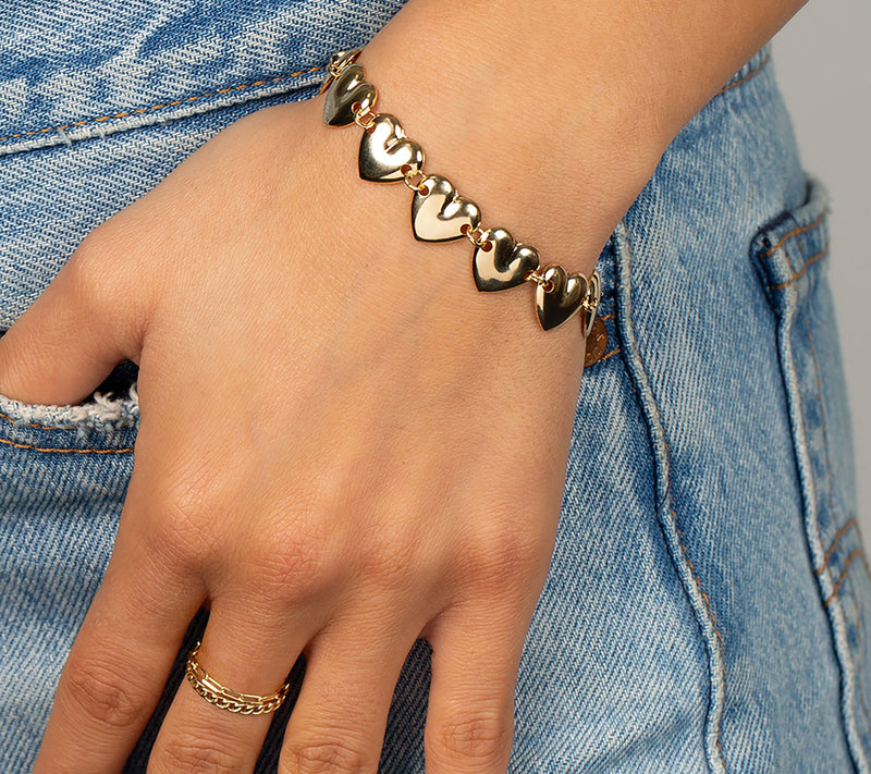 by Adina Eden Sterling Silver Chunky Solid Hears Bracelet — View 6