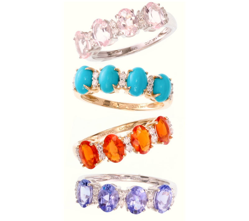 Affinity Gems Oval Cut 4-Stone Gemstone Band Ring, 14K White — View 10
