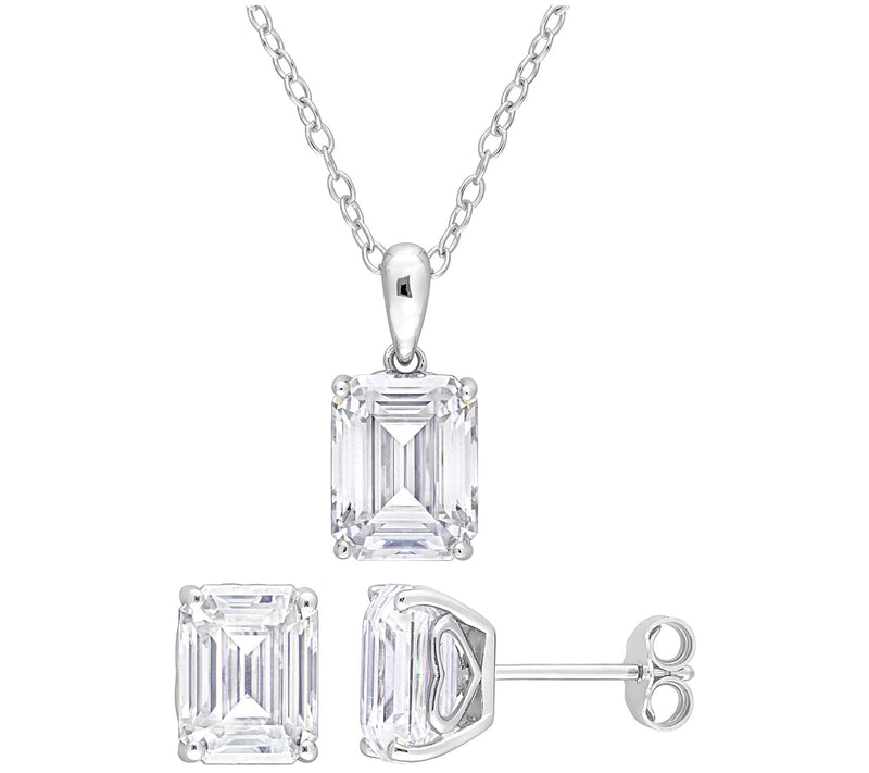 MoissanIce 7.50 cttw Earrings & Necklace Set, S terling Silver — Main view