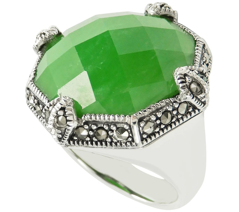 Suspicion Sterling Silver Jade & Marcasite Statement Ring — View 4