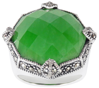 Suspicion Sterling Silver Jade & Marcasite Statement Ring