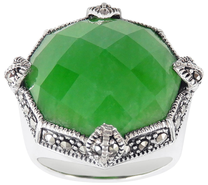 Suspicion Sterling Silver Jade & Marcasite Statement Ring — Main view