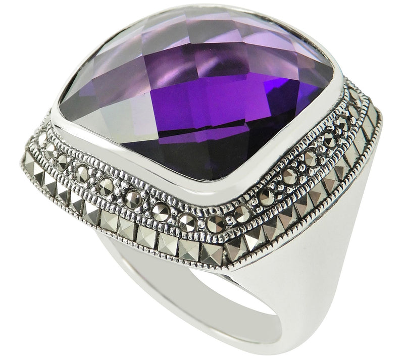 Suspicion Sterling Cushion Gemstone & Marcasite Cocktail Ring — View 6