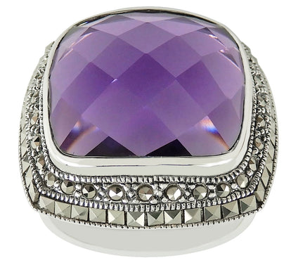 Suspicion Sterling Cushion Gemstone & Marcasite Cocktail Ring