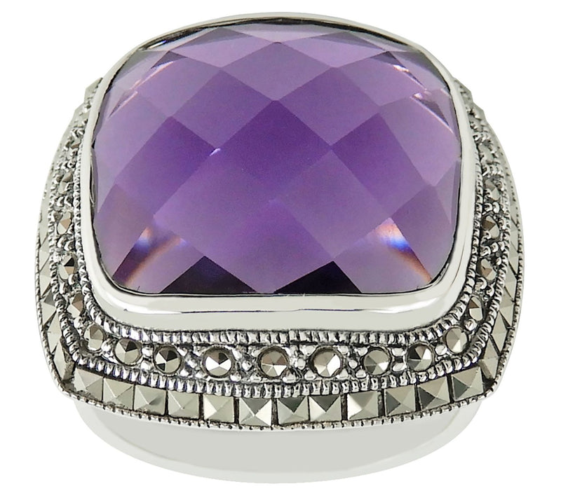 Suspicion Sterling Cushion Gemstone & Marcasite Cocktail Ring — Main view