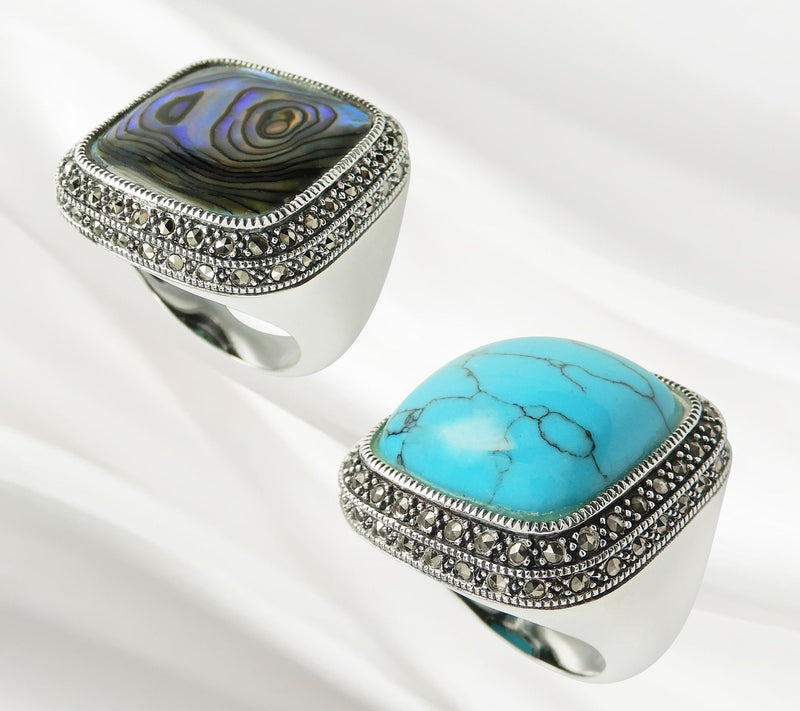 Suspicion Sterling Opaque Gemstone & Marcasite Cocktail Ring — View 10