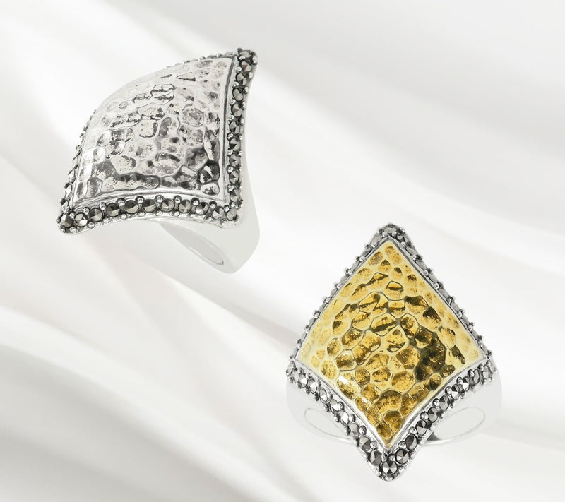 Suspicion Sterling Silver Marcasite Textured Cocktail Ring — View 8