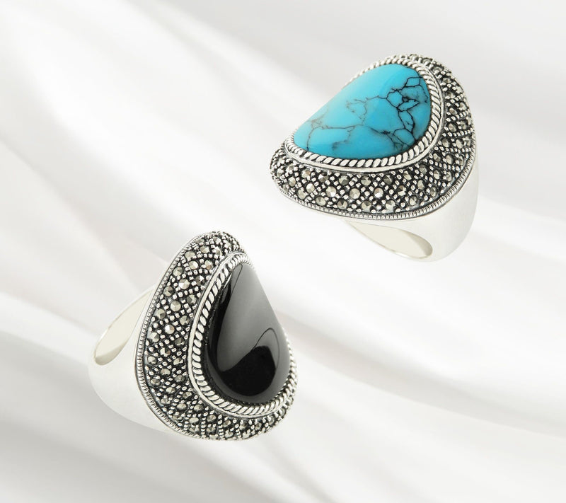 Suspicion Sterling Oval Gemstone & Marcasite Cocktail Ring — View 8