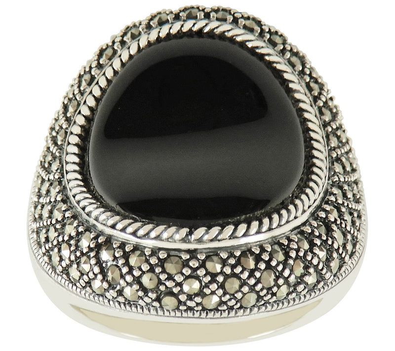 Suspicion Sterling Oval Gemstone & Marcasite Cocktail Ring — View 3