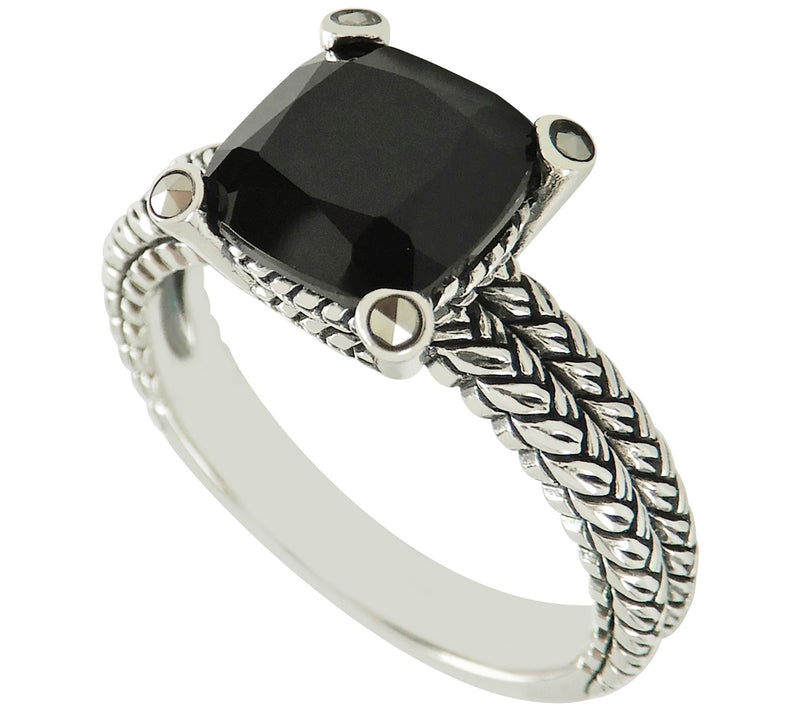 Suspicion Sterling Silver Onyx & Marcasite Ring — View 4