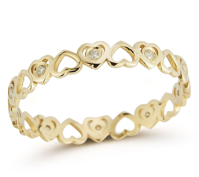 Luminosa Gold Diamond Accent Thin Heart Band Ring, 14K — View 3