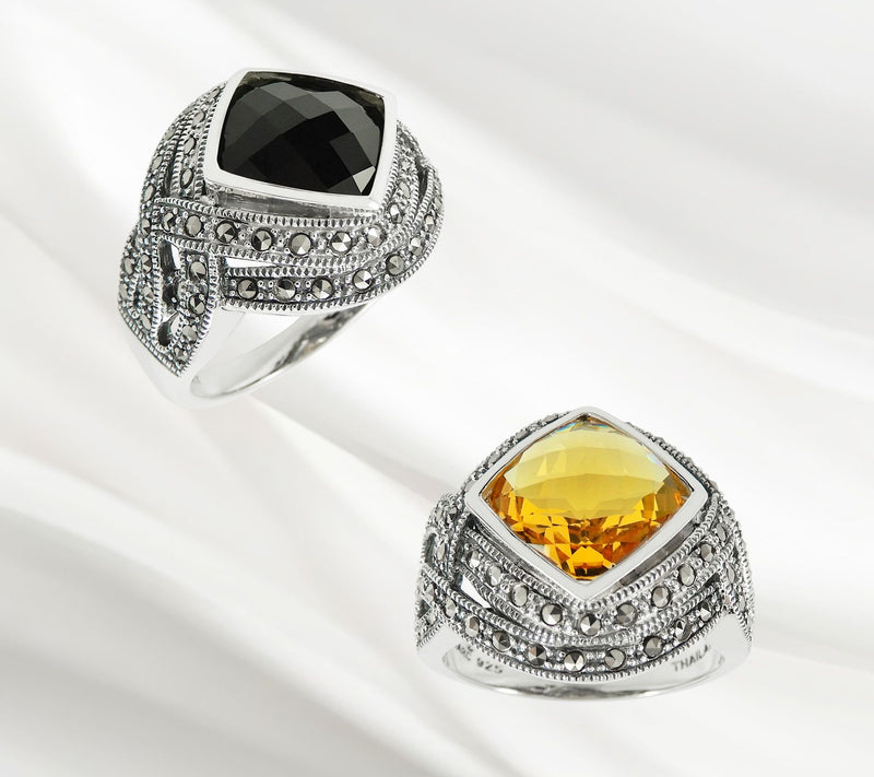 Suspicion Sterling Gemstone & Marcasite Cocktail Ring — View 7