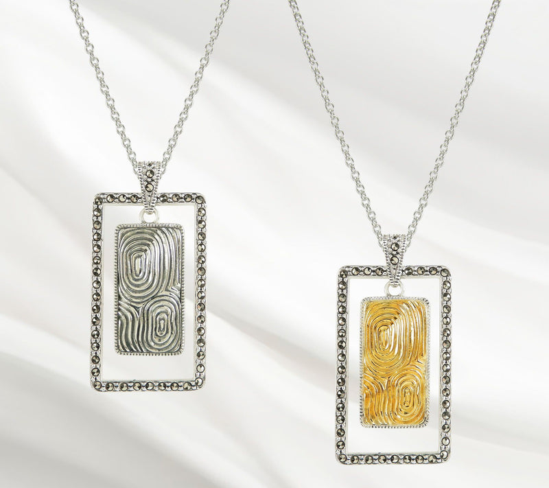 Suspicion Sterling Silver Marcasite Rectangle Pendant w/ Chain — View 7