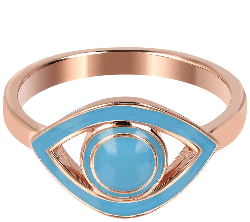 Netali Nissim Enamel Evil Eye Ring, 18K Rose Gold Plated — Main view