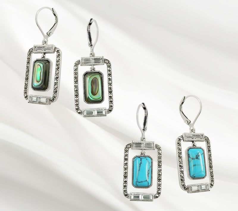 Suspicion Sterling Baguette Gemstone & Marcasite Earrings — View 8