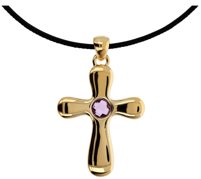 BellaOro Gemstone Cross Pendant with Leather Co rd — View 4
