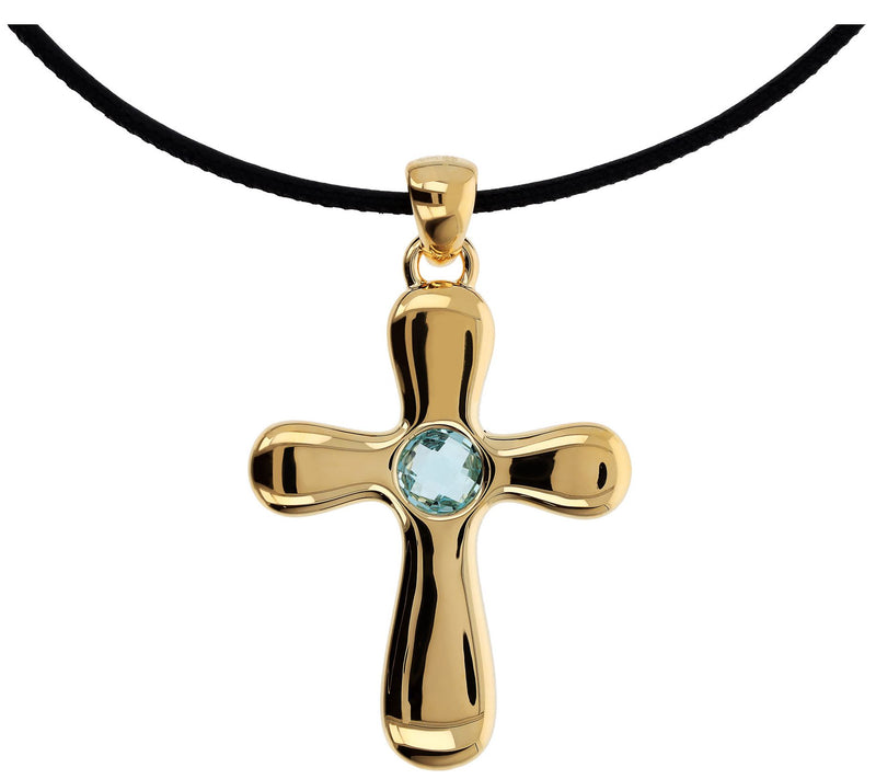 BellaOro Gemstone Cross Pendant with Leather Co rd — View 8