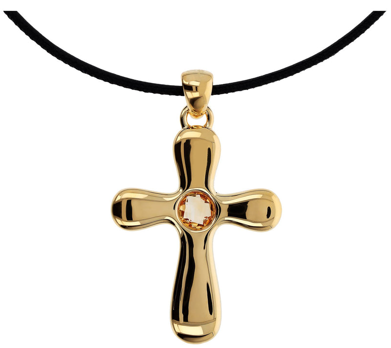 BellaOro Gemstone Cross Pendant with Leather Co rd — View 9