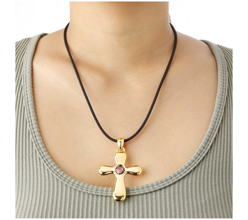 BellaOro Gemstone Cross Pendant with Leather Co rd — View 6