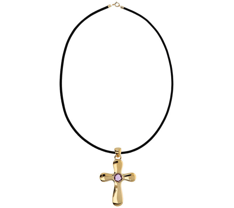 BellaOro Gemstone Cross Pendant with Leather Co rd — View 5