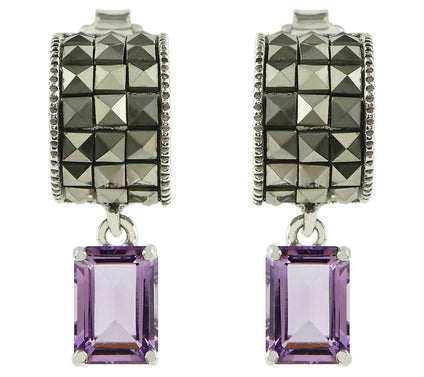 Suspicion Sterling Gemstone & Marcasite Hoop Earrings