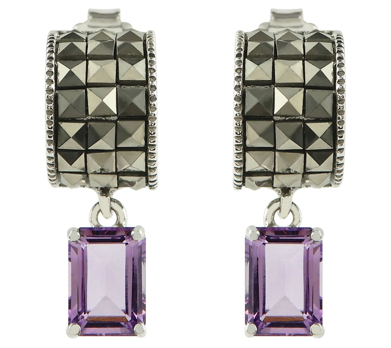 Suspicion Sterling Gemstone & Marcasite Hoop Earrings — View 3