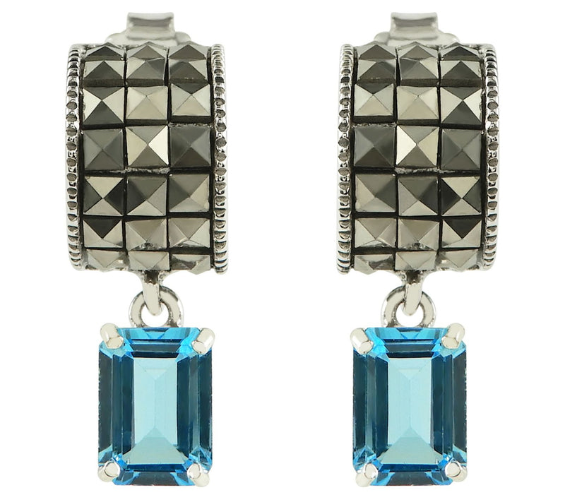 Suspicion Sterling Gemstone & Marcasite Hoop Earrings — View 5
