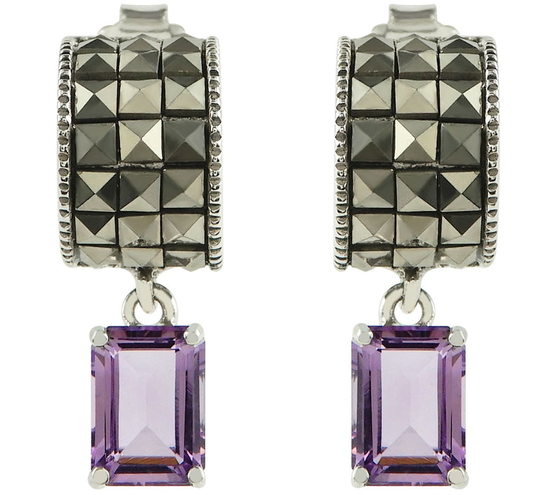 Suspicion Sterling Gemstone & Marcasite Hoop Earrings — View 6