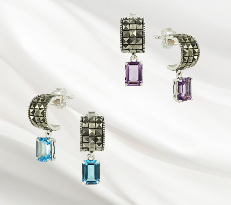 Suspicion Sterling Gemstone & Marcasite Hoop Earrings — View 8