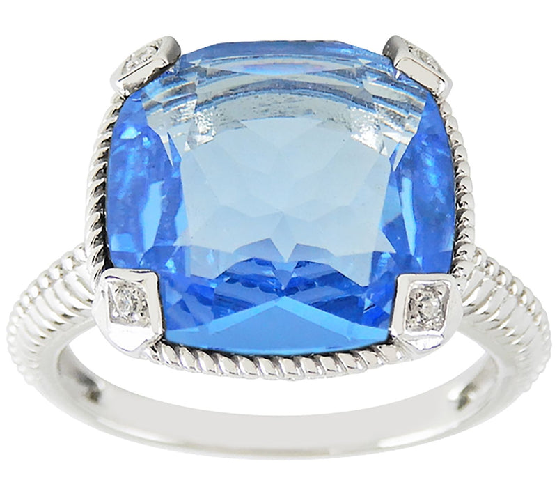 Diamonique Simulated Gemstone Cushion Cut Ring, Sterling — View 3