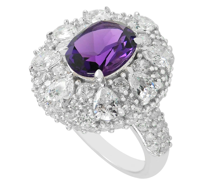 Diamonique Simulated Gemstone Halo Ring, Sterling Silver — View 6