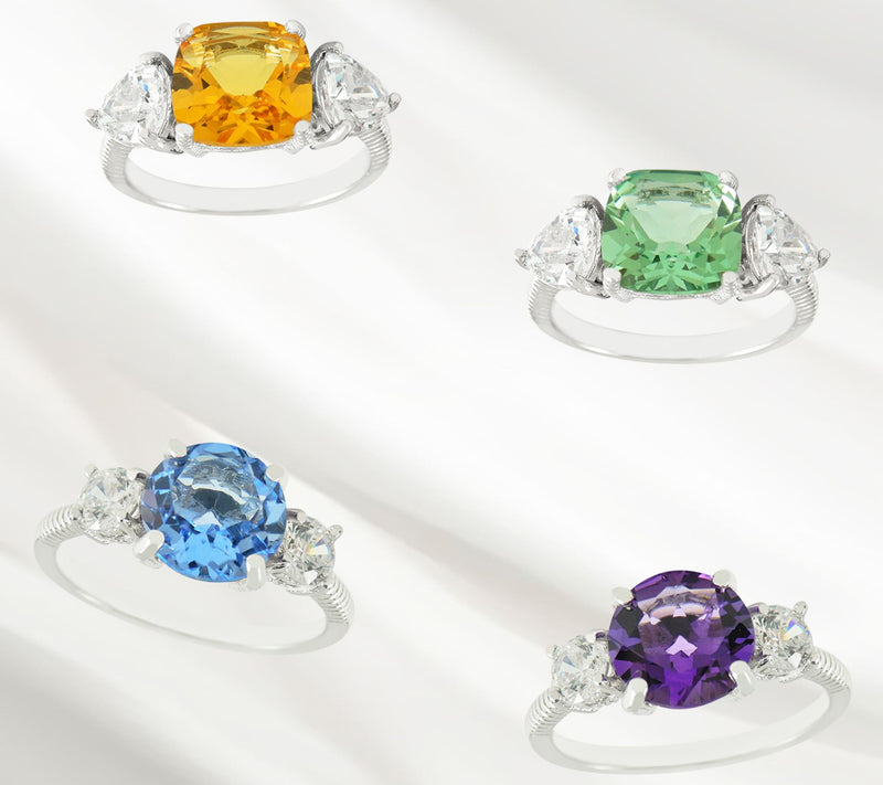 Diamonique Simulated Gemstone 3-Stone Ring, Sterling Silver — View 4
