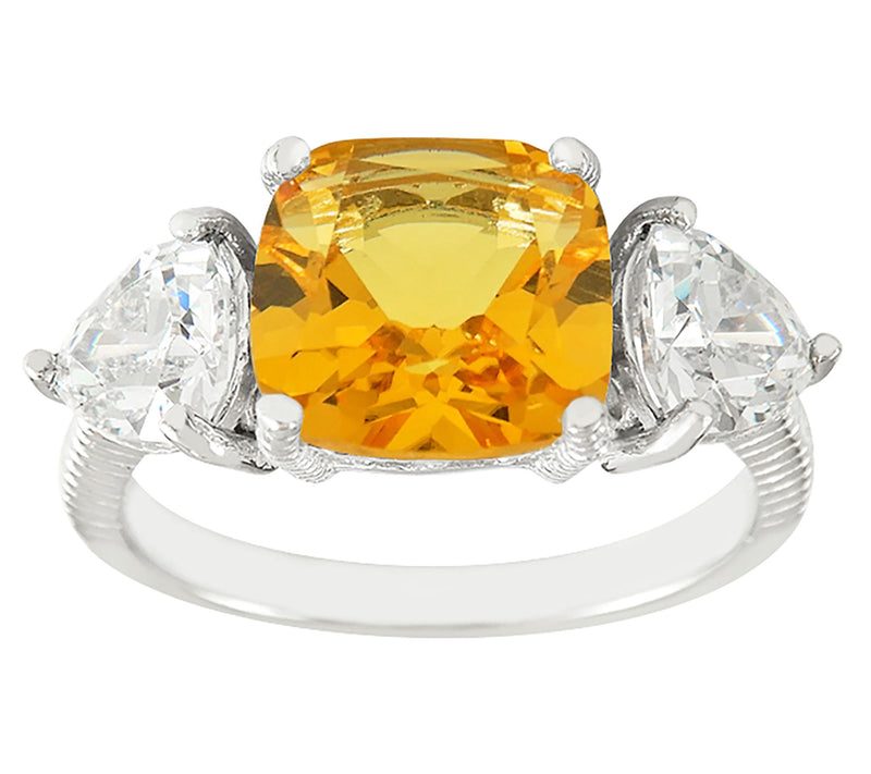 Diamonique Simulated Gemstone 3-Stone Ring, Sterling Silver — Main view