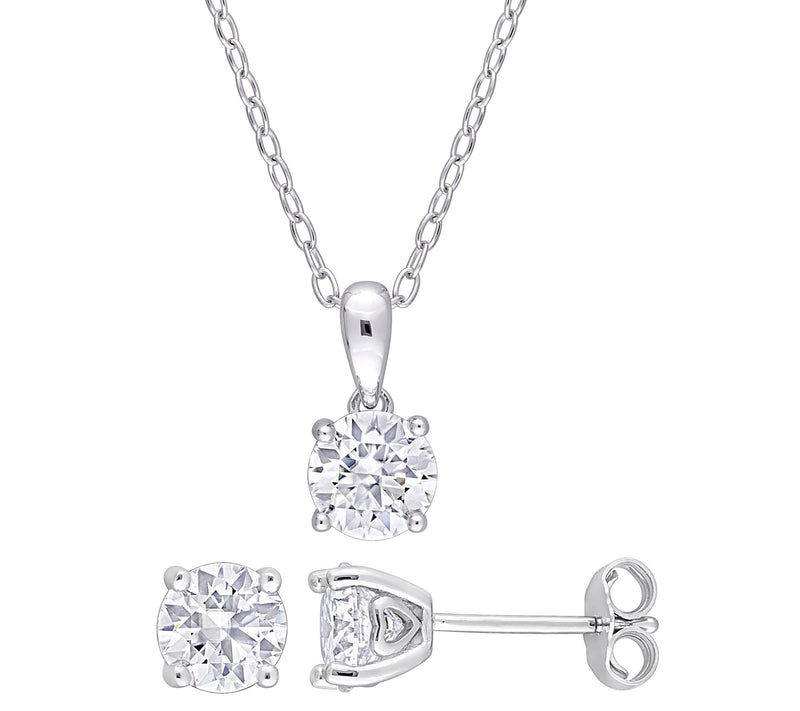 MoissanIce 2.10 cttw Necklace & Earrings Set, Sterling Silver — Main view