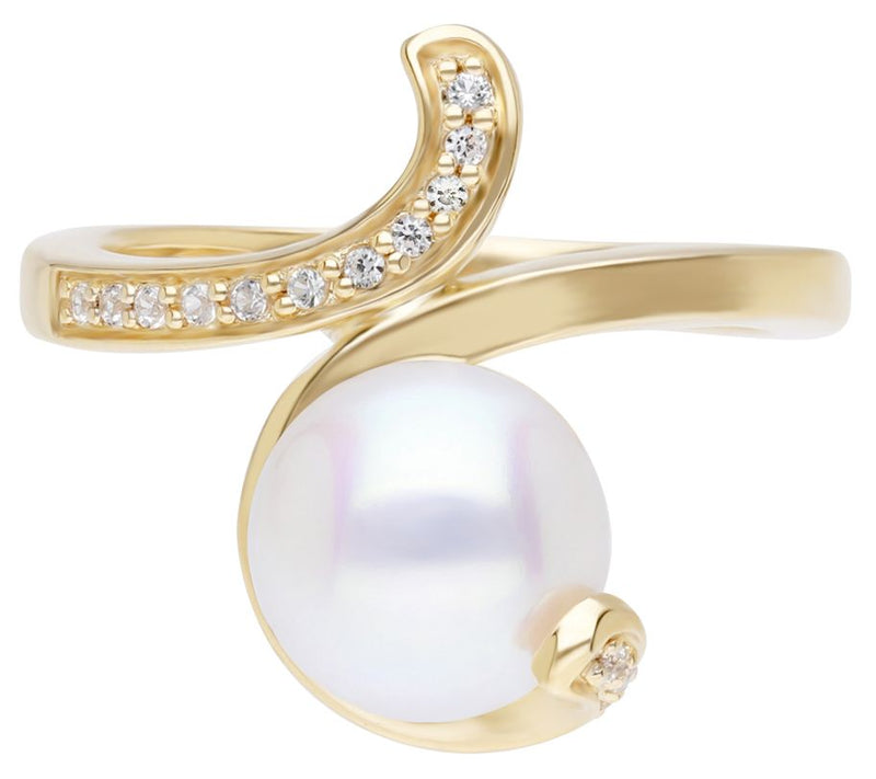 Ariva 14K Gold Cultured Pearl & White Sapphire Ring — Main view
