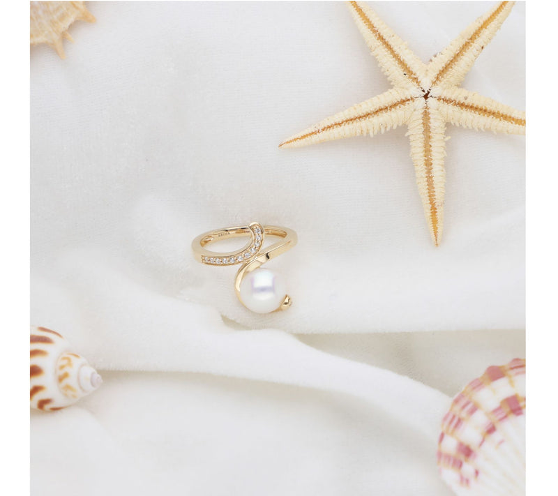 Ariva 14K Gold Cultured Pearl & White Sapphire Ring — View 4