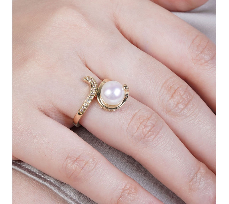 Ariva 14K Gold Cultured Pearl & White Sapphire Ring — View 3