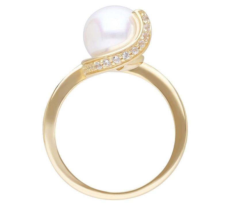 Ariva 14K Gold Cultured Pearl & White Sapphire Ring — View 2