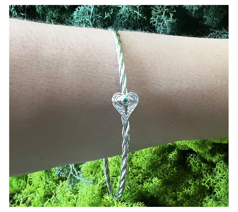 Goddaughters Sterling Angel Eyes Emerald Twisted Bangle — View 2