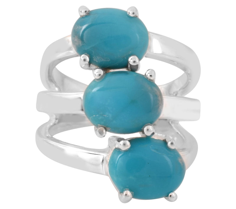 Affinity Gems Turquoise 3-Stone Ring, Sterling Silver — View 3