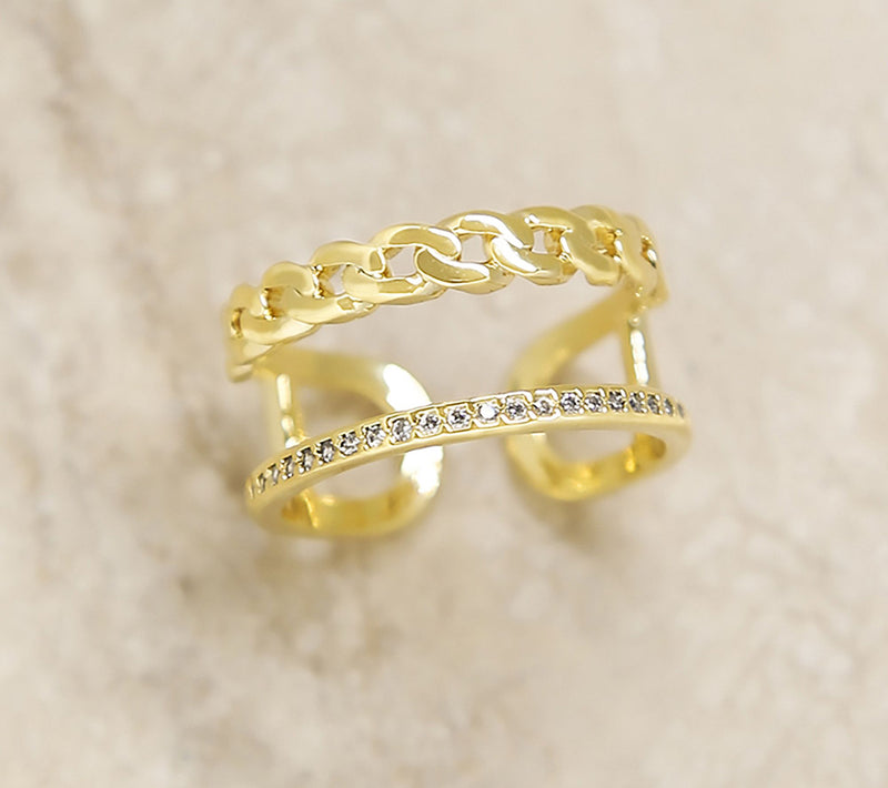 Ettika Wanderer Pave Curb Link Cuff Ring — View 4