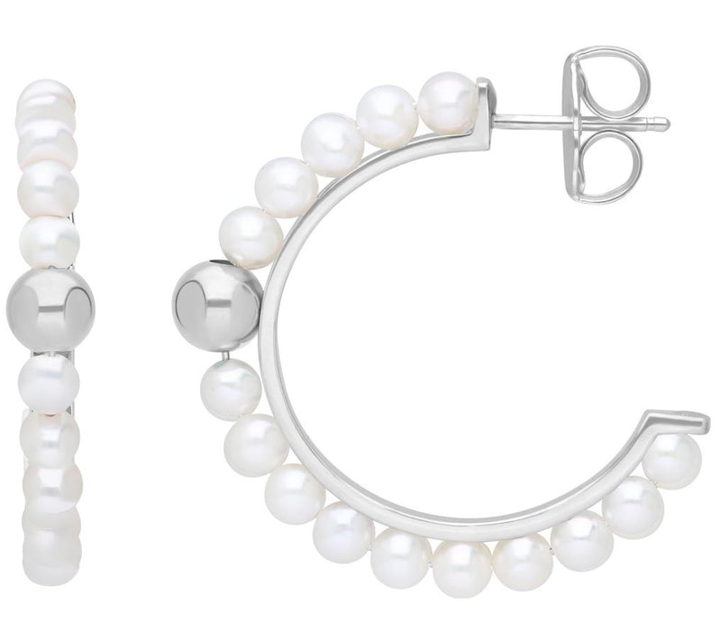 Elyse Ryan Sterling Silver Cultured Pearl Hoop Earrings — View 3